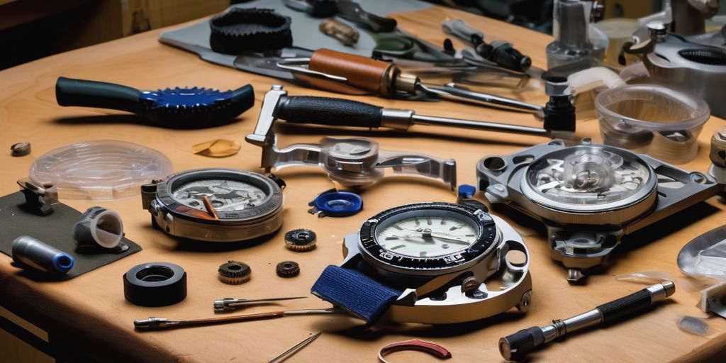 Seiko watch modification tools and parts on a workbench